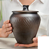 柴烧茶叶罐手工陶瓷密封罐大号小号粗陶罐普洱茶罐柴烧茶具茶叶罐