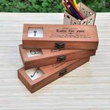 复古木质铅笔盒透明带锁创意儿童小学生文具盒男女学习用品包邮