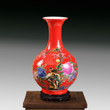 景德镇花瓶陶瓷器摆件中国红小花插现代办公室家居装饰品结婚礼品