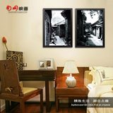 老北京茶馆装饰画中式客厅背景墙画复古怀旧有框壁画餐厅黑白挂画