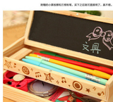 包邮 小学生韩国多功能双层创意黑板木头文具铅笔盒