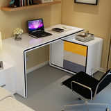 简约现代白色旋转烤漆写字台书桌书柜组合转角电脑桌台式家用