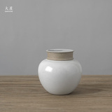 大屋DAWOOD|全手工青花山水白釉陶瓷茶仓极简新中式茶叶罐