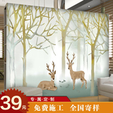 手绘欧式森林麋鹿壁纸艺术客厅沙发卧室电视背景墙纸无缝大型壁画