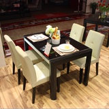 黑色钢化玻璃面餐桌椅组合餐桌小户型简约现代长方形6人欧式饭桌