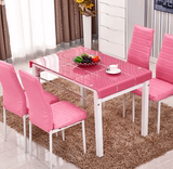 y简约小户型折叠餐桌椅组合 形钢化玻璃伸缩餐桌加厚家用饭桌