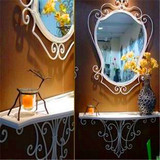 铁艺镜子地中海浴室壁挂镜框理发店化妆镜梳妆台镜装饰镜带置物架