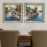 纯手绘油画欧式古典海景别墅客厅卧室餐厅玄关有框画港湾