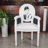实木白色餐椅扶手时尚靠背椅书房餐厅座椅白色软包椅