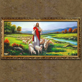 天主教圣像耶稣像画耶稣善牧羊仿真手绘客厅玄关欧式装饰油画定制