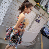 韩国欧时力代购公司ocnltiy夏季女装复古挂脖无袖背心显瘦连衣裙