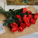家居仿真玫瑰花束 假花装饰红色客厅插花高枝摆放 绢花情人礼物