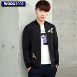 WOOG2005青年夹克男韩版2016春季新款黑色立领夹克衫薄款休闲外衣