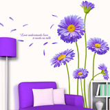浪漫客厅影视墙背景墙贴纸可移除卧室沙发墙装饰贴画紫色荷兰菊花
