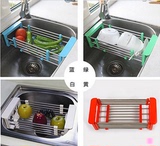 包邮 不锈钢厨房水池可伸缩沥水架 洗菜沥水篮水槽滴水碗架置物架