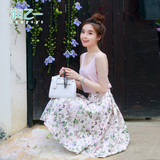 润乙一2015夏季新款韩版高腰中裙印花裙子A字裙中长款半身裙B301