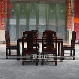 老挝大红酸枝黑料象头餐桌椅组合七件套 实木雕刻餐厅家具正品