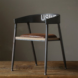 美式乡村复古餐椅 铁艺沙发椅子 時尚休闲咖啡店椅 创意软垫凳子