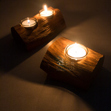 原创 天然原木树桩实木底座烛台 送蜡烛玻璃杯 乡村风格装饰品