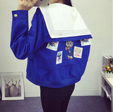 韩国ulzzang短款外套女纯色海军风大象学生刺绣贴布卡通动漫卫衣