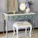 美式实木家具 法式复古做旧雕花玻璃桌面梳妆台 展示桌书桌玄关桌