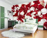 浪漫温馨红玫瑰花瓣婚房卧室床头背景墙纸无缝3D立体墙纸壁画墙布