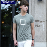 WOOG2005韩版男装 2016夏季灰色几何印花短袖男T恤 男士体恤半袖