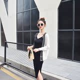 AROOM韩版夏季休闲V领空调衫长袖中长款外搭薄款冰丝针织衫女开衫