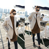 正品韩国代购新品冬季女士纯色加毛绒加厚皮衣斜拉链直筒外套大衣
