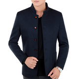 2015秋季新款中华立领男装茄克衫中年男士羊毛呢修身夹克薄款外套