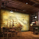 欧式复古帆船海域地图背景墙纸奶茶店咖啡厅餐厅西餐厅壁画壁纸