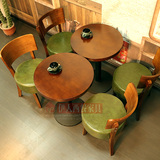 美式咖啡厅西餐厅复古桌椅橡木圆桌奶茶店椅甜品店实木餐桌椅组合