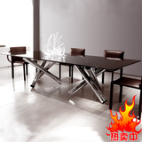 Minotti新款长方形天然大理石餐台玻璃面实木餐桌配套餐椅可定制