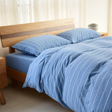 针织棉天竺棉床笠床单式四件套全棉条纹简约日式被套 床上用品