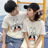 情侣装夏装女裙韩版修身兔子印花短袖t恤男女圆领可爱半袖衫学生