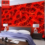 浪漫玫瑰花卉墙纸 温馨卧室婚房3d电视背景大型壁画 无纺布壁纸