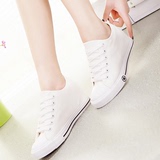 韩国个性百搭清新透气低帮系带板鞋女黑色白色内增高帆布鞋女学生