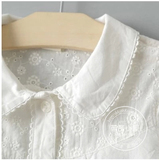 茱丽小屋童装儿童宝宝女童白色刺绣娃娃领纯棉长袖衬衫打底衣衬衣