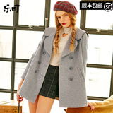 乐町2015冬季新款女装中长款羊毛呢大衣学生呢子外套CWAA54108