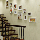 荼蘼家 楼梯间欧式照片墙组合 实木创意相框墙 简约现代挂墙照片