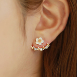 韩国代购耳钉新款后挂式耳钉耳环 S925纯银花朵耳钉 气质女防过敏