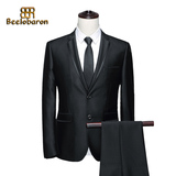 BR 新男士商务职业正装结婚礼服黑色单排两粒扣西服套装冬常规款