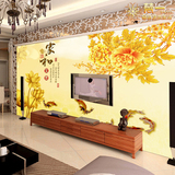 中式3D立体无缝大型壁画 家和富贵牡丹九鱼客厅电视背景墙纸壁纸