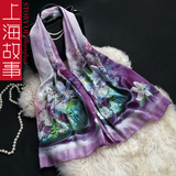 上海故事油画喷绘真丝丝巾长款中年女性桑蚕丝围巾披肩两用杭州