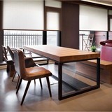 美式复古实木餐桌椅铁艺咖啡厅桌子原木办公桌会议桌洽谈桌长方形