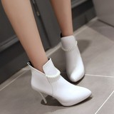 2016靴子女春秋短靴超高跟细跟女靴韩版时尚秋季性感尖头单靴白色