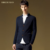 特价 ROGOR MAN针织衫男薄款修身长袖开衫毛衣V领纯色英伦外套