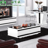 特价简约现代家具钢琴烤漆钢化玻璃黑白茶几实木抽屉客厅小户型