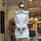 2015冬季新款韩版白鹅绒羽绒服女中长款休闲加厚精品外套连帽拼色