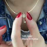 韩国正品代购纯14K黄金项链 顶级锆石瑞钻 超闪钥匙吊坠项链 时尚